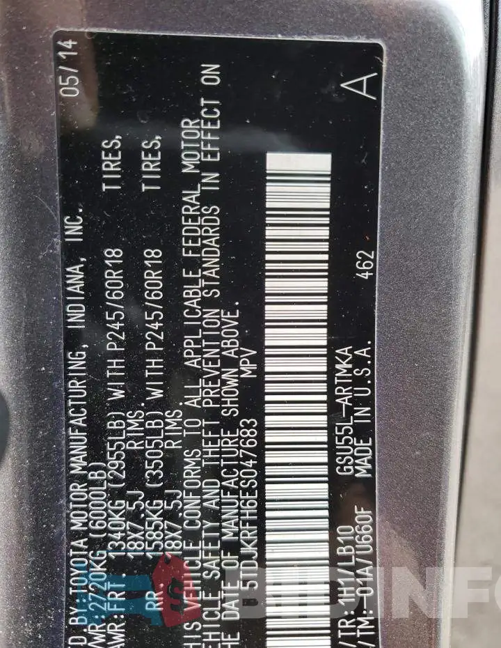 5TDJKRFH6ES047683 Photo# 13