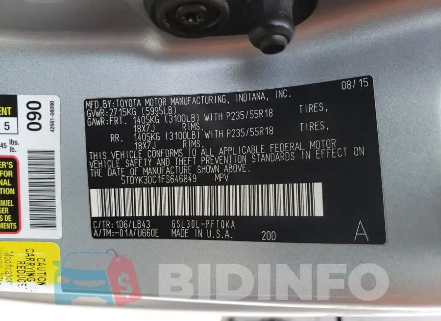 5TDYK3DC1FS646849 Photo# 14