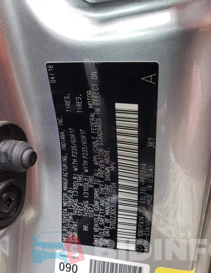 5TDZZ3DC9JS940704 Photo# 13