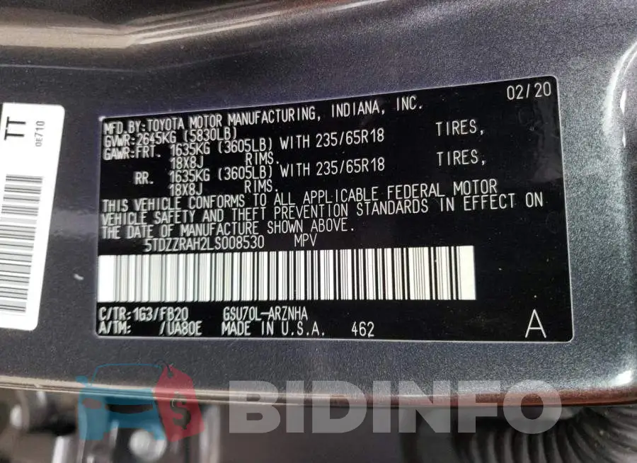 5TDZZRAH2LS008530 Photo# 13