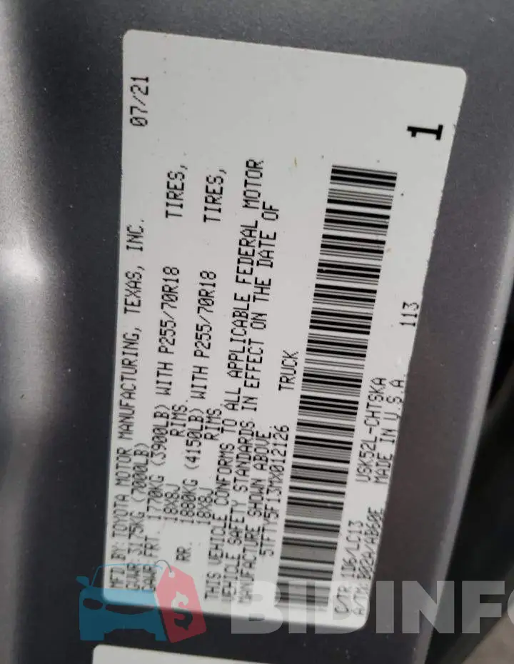 5TFTY5F13MX012126 Photo# 12