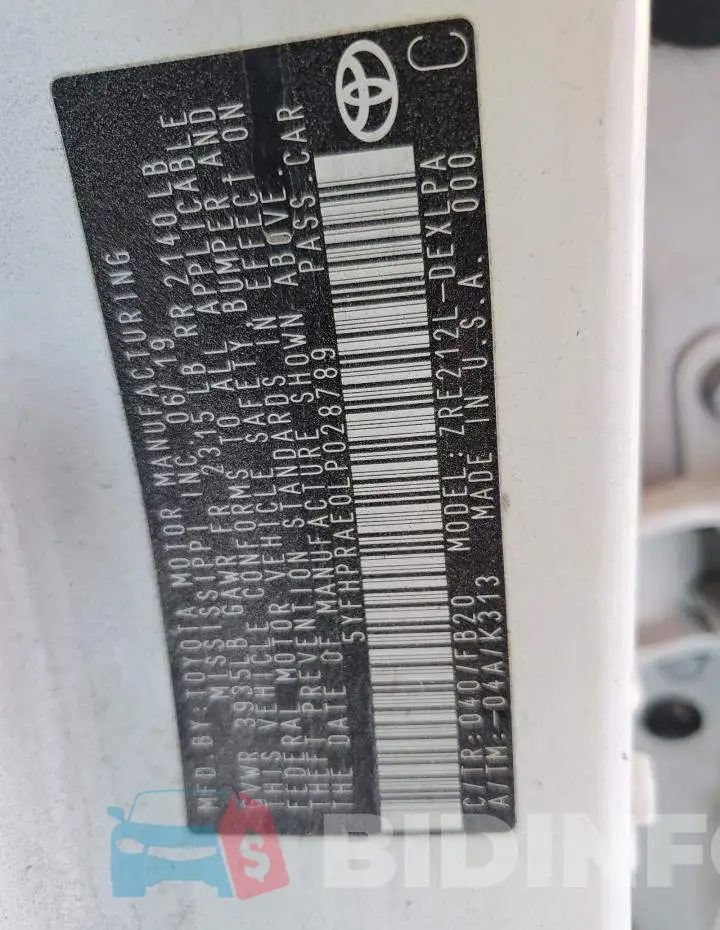 5YFHPRAE0LP028789 Photo# 10