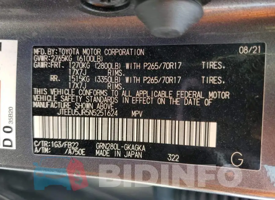 JTEEU5JR5N5251624 Photo# 13