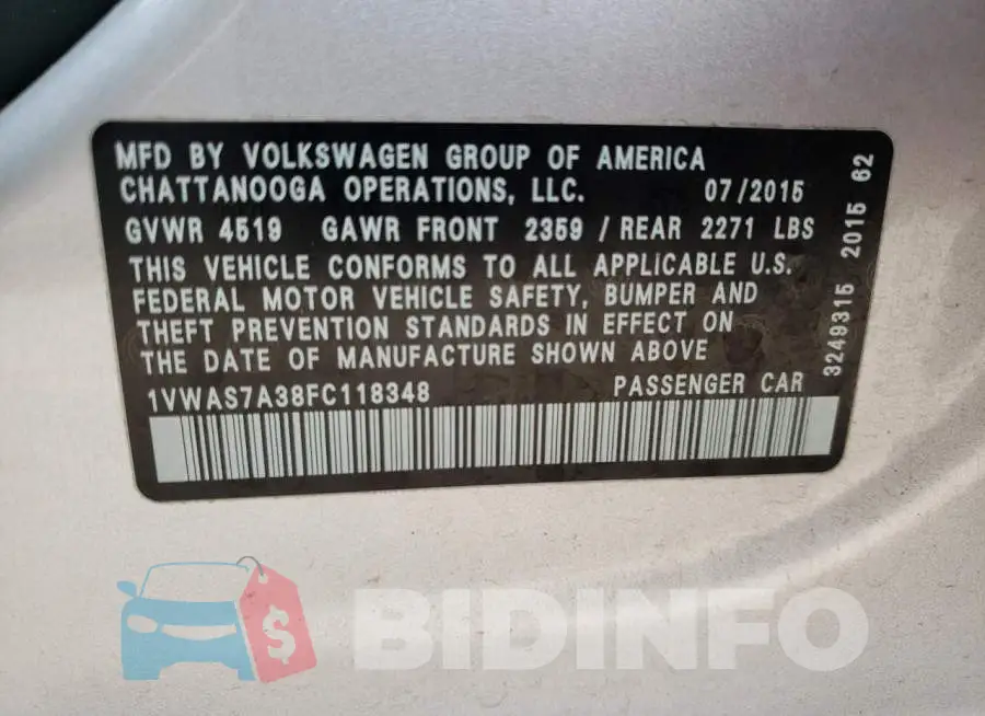 1VWAS7A38FC118348 Photo# 12