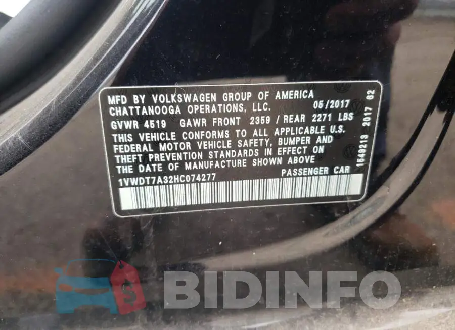 1VWDT7A32HC074277 Photo# 10