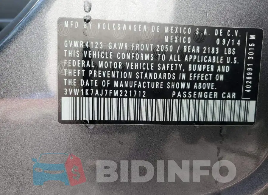 3VW1K7AJ7FM221712 Photo# 12