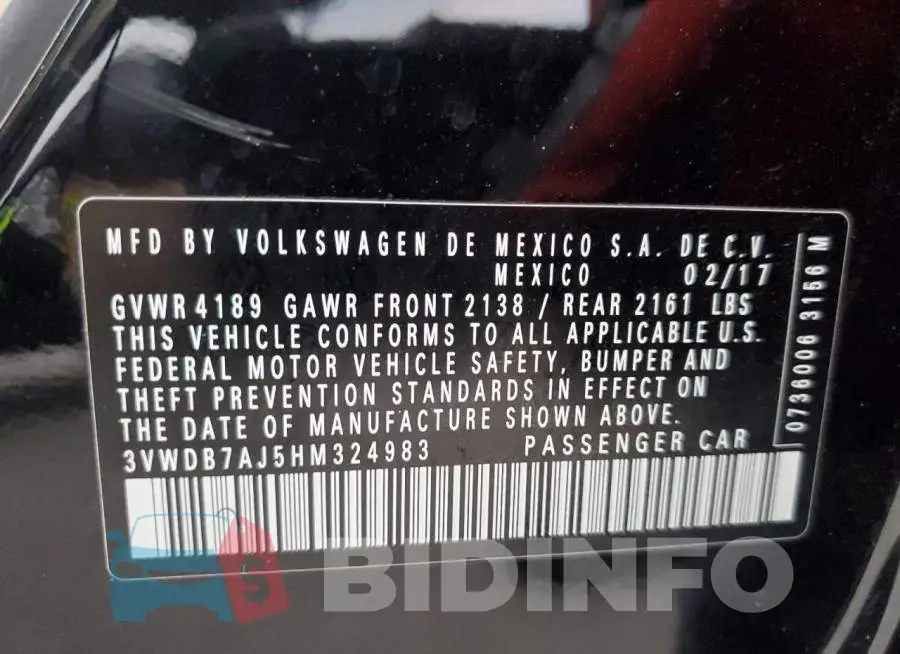 3VWDB7AJ5HM324983 Photo# 13