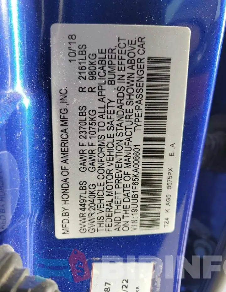 19UUB1F65KA006601 Photo# 13