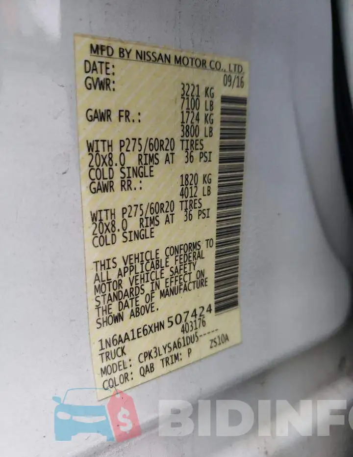1N6AA1E6XHN507424 Photo# 12