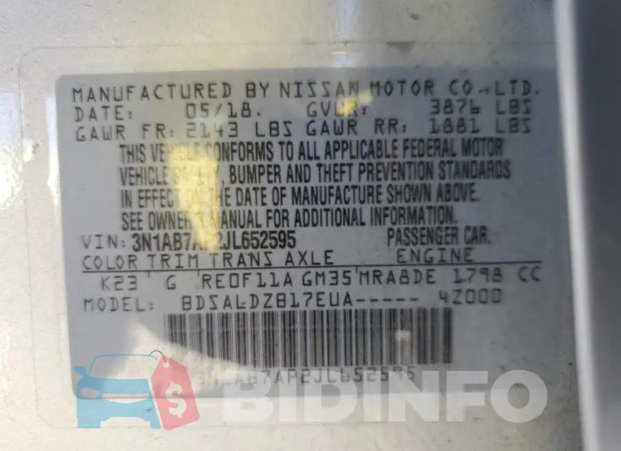 3N1AB7AP2JL652595 Photo# 12