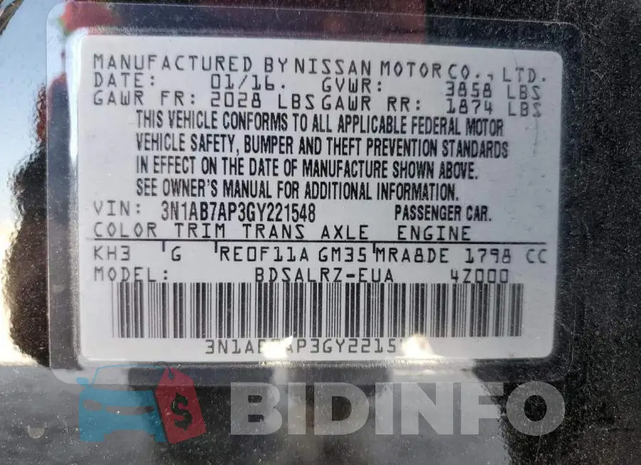 3N1AB7AP3GY221548 Photo# 12