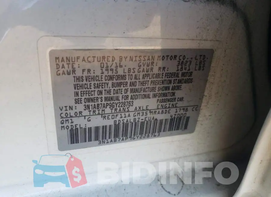 3N1AB7AP9GY228763 Photo# 13