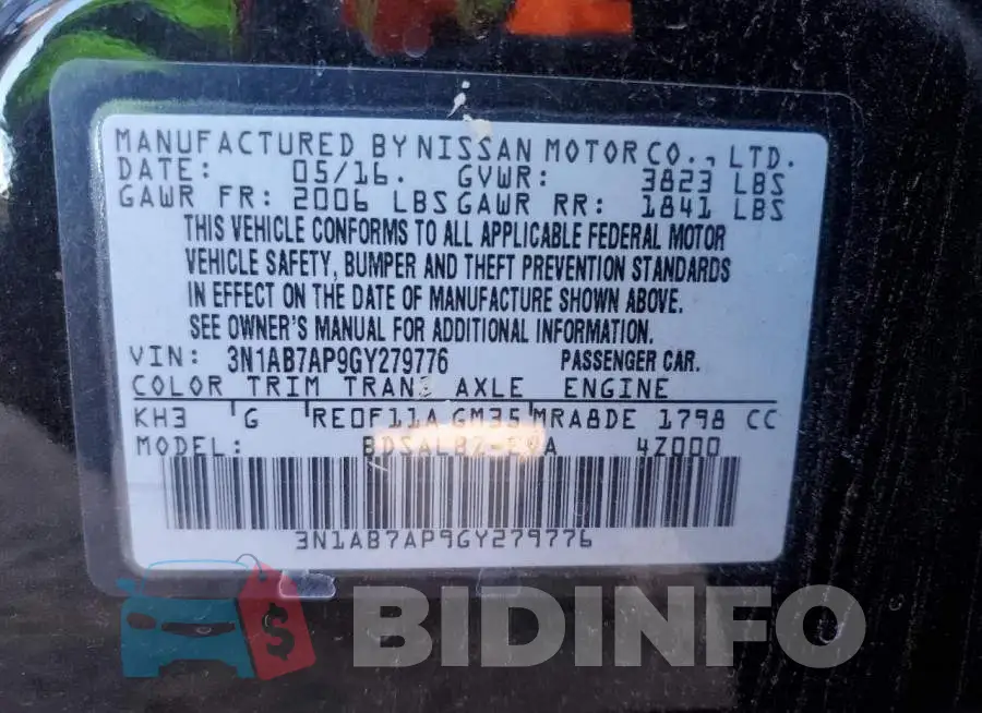 3N1AB7AP9GY279776 Photo# 12