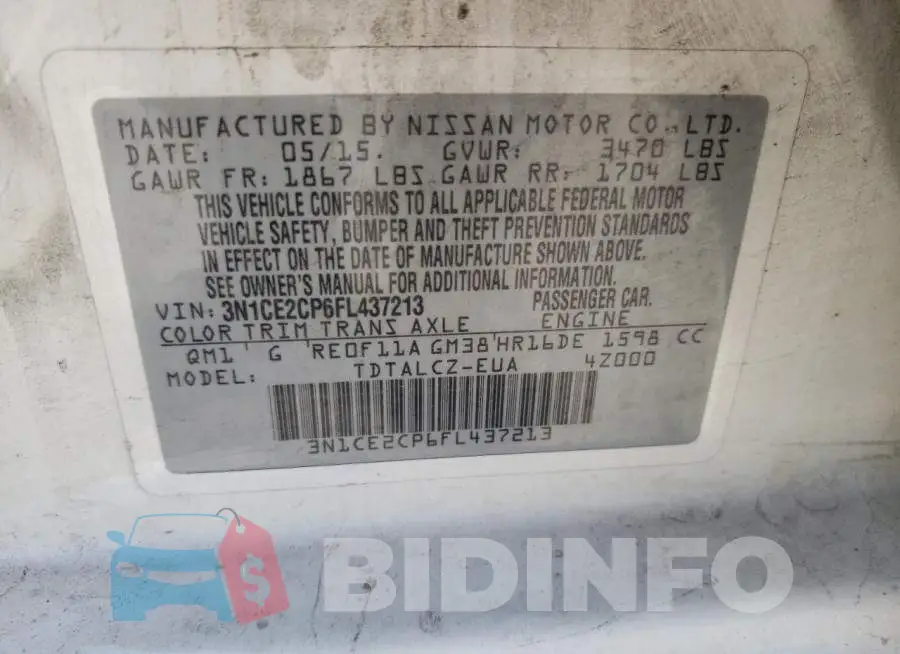 3N1CE2CP6FL437213 Photo# 13