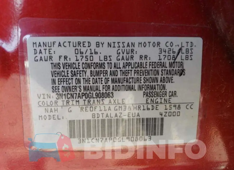 3N1CN7AP0GL908063 Photo# 13