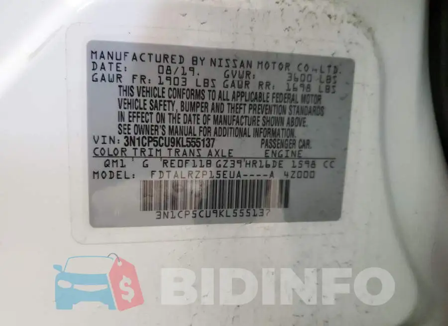 3N1CP5CU9KL555137 Photo# 12