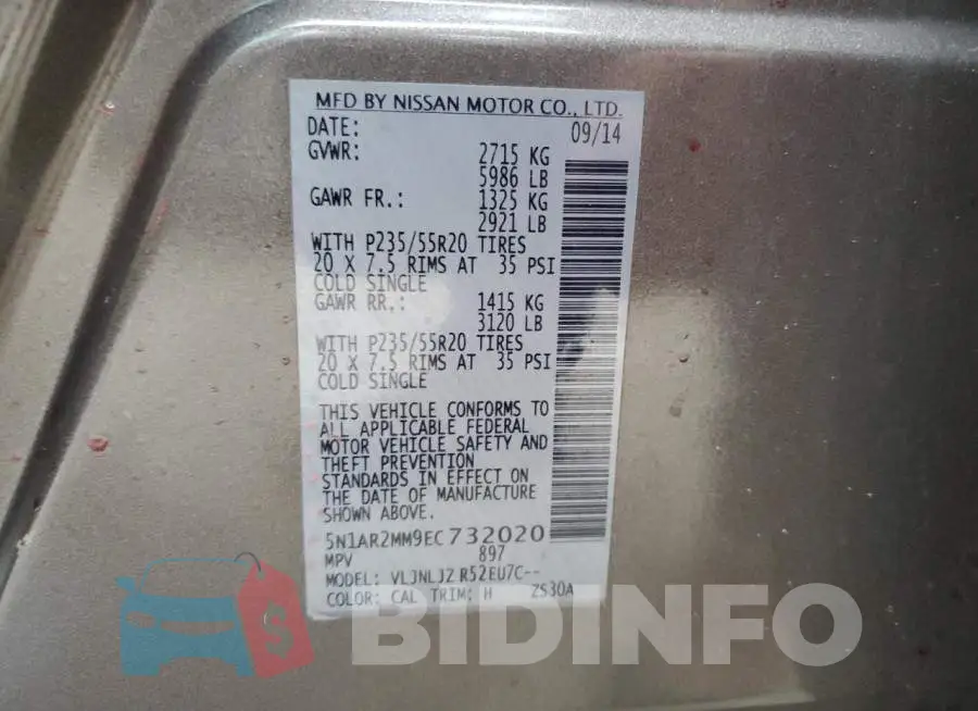5N1AR2MM9EC732020 Photo# 13