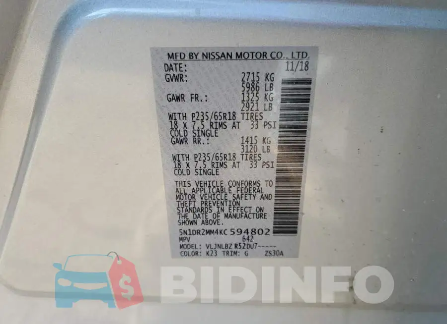 5N1DR2MM4KC594802 Photo# 13