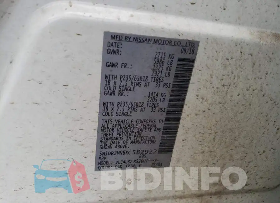 5N1DR2MN8KC582922 Photo# 12