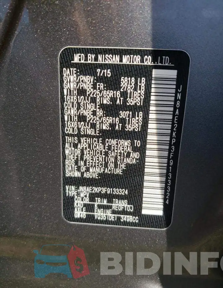 JN8AE2KP3F9133324 Photo# 13