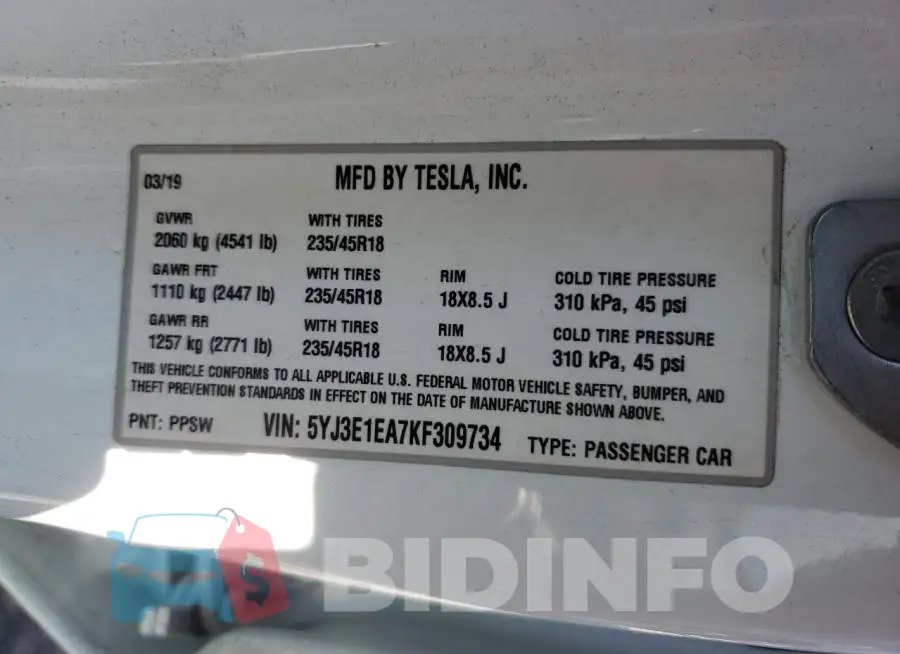 5YJ3E1EA7KF309734 Photo# 12