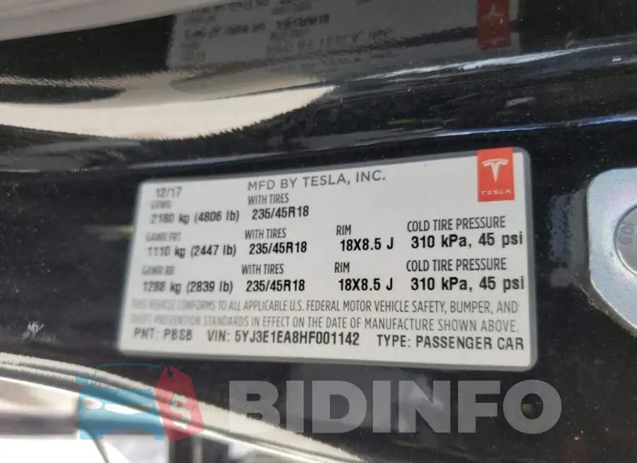 5YJ3E1EA8HF001142 Photo# 13