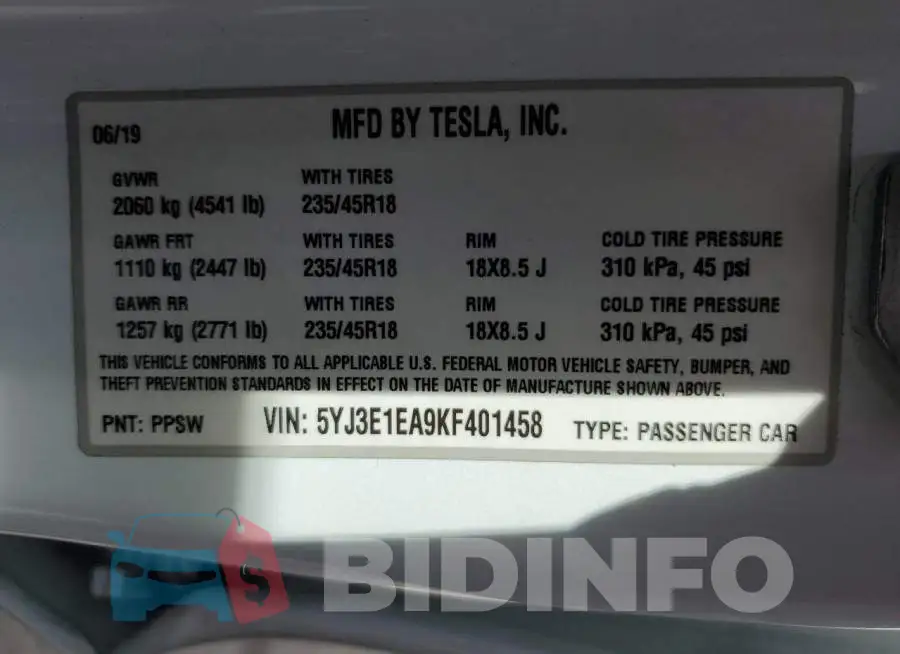 5YJ3E1EA9KF401458 Photo# 12