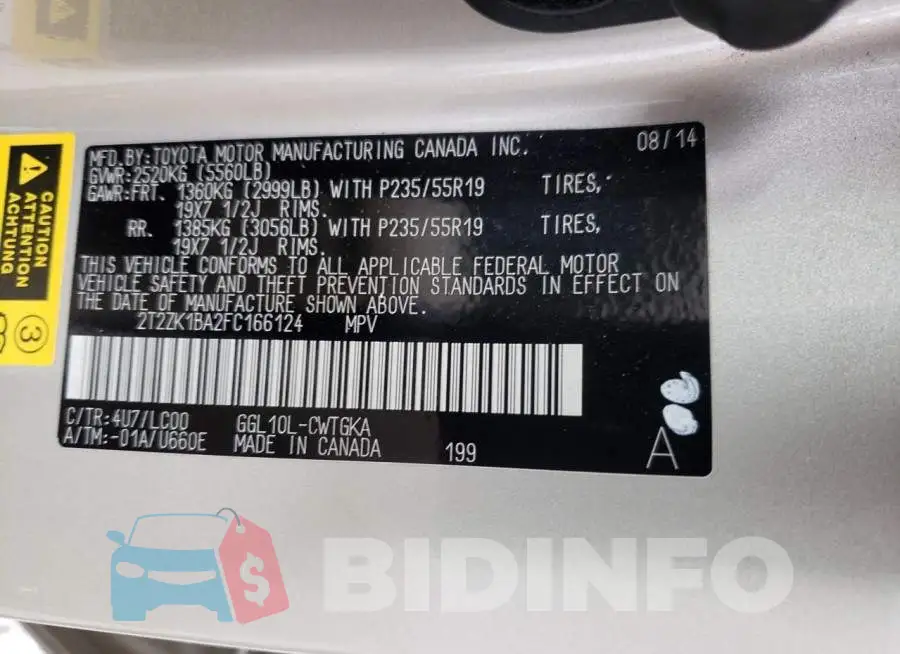 2T2ZK1BA2FC166124 Photo# 14