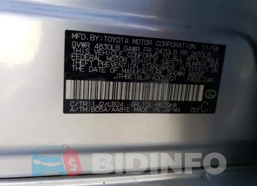 JTHBE1BLXFA005201 Photo# 12
