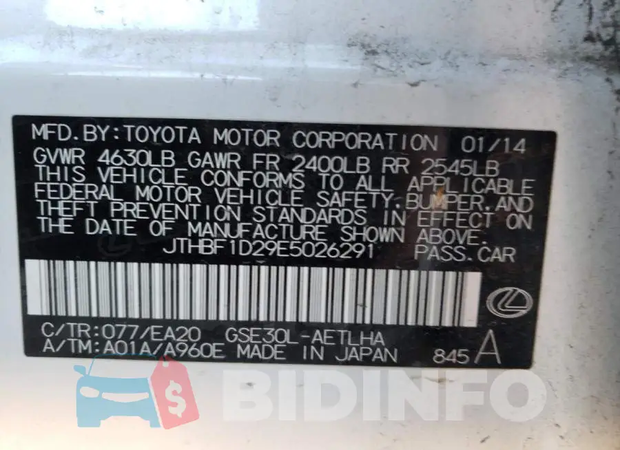 JTHBF1D29E5026291 Photo# 12