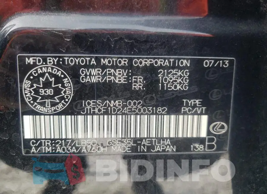 JTHCF1D24E5003182 Photo# 12