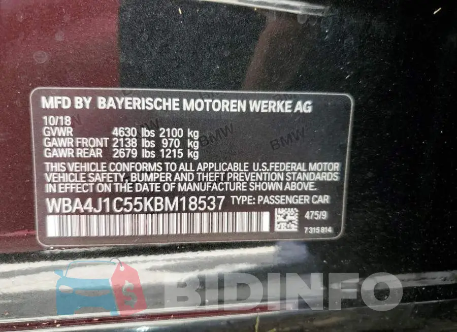 WBA4J1C55KBM18537 Photo# 10