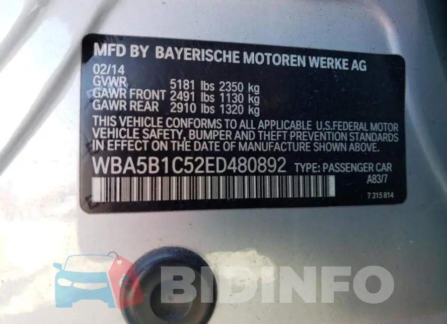 WBA5B1C52ED480892 Photo# 12