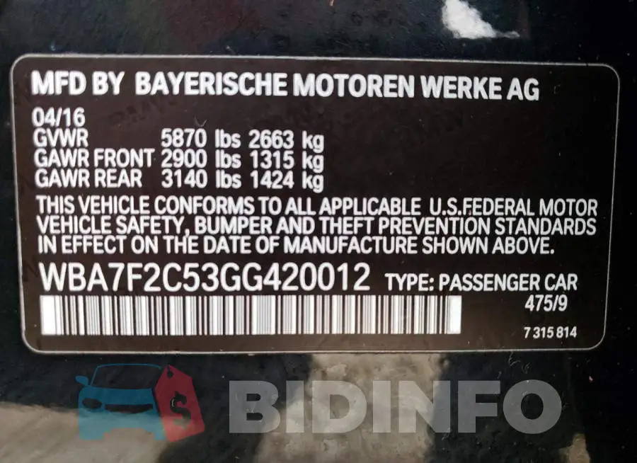 WBA7F2C53GG420012 Photo# 12