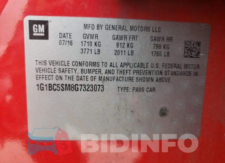 1G1BC5SM8G7323073 Photo# 12