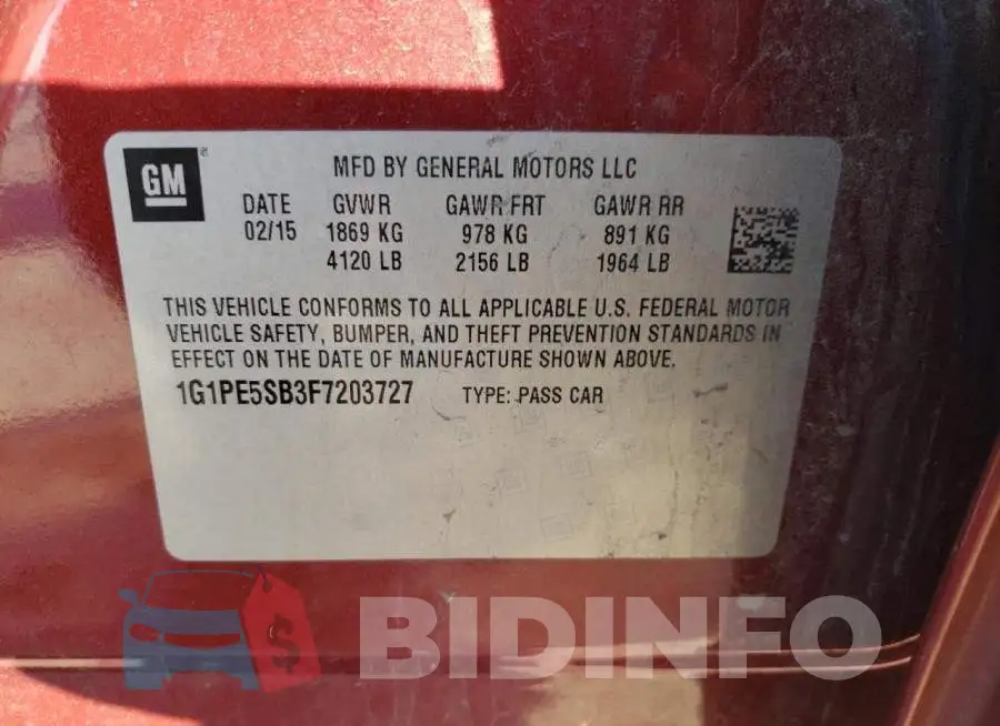 1G1PE5SB3F7203727 Photo# 12