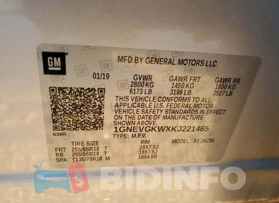 1GNEVGKWXKJ221465 Photo# 13