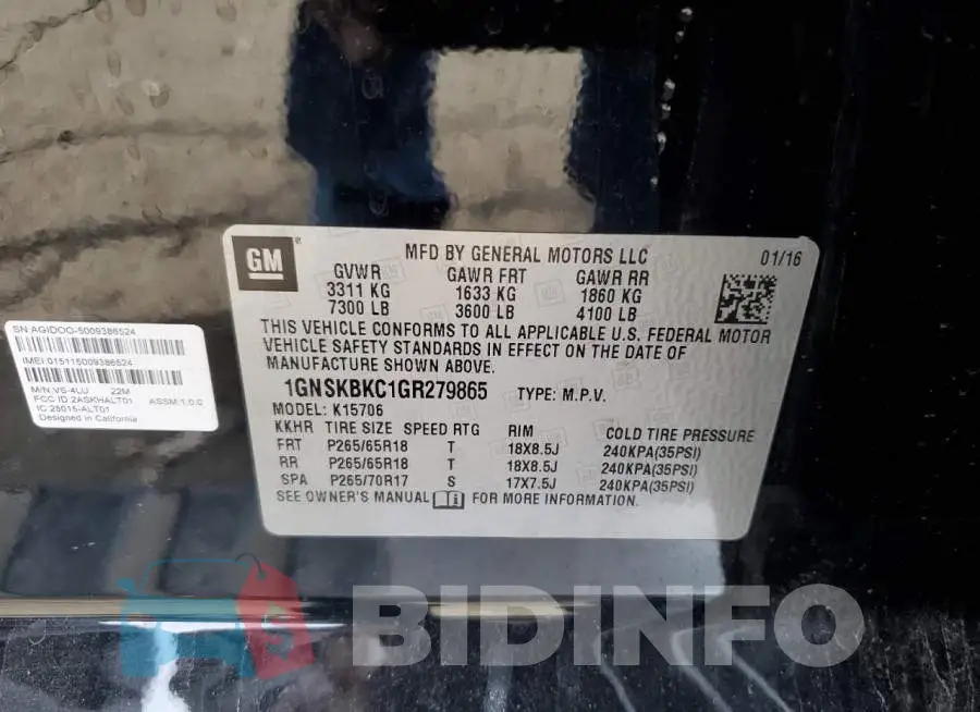 1GNSKBKC1GR279865 Photo# 13