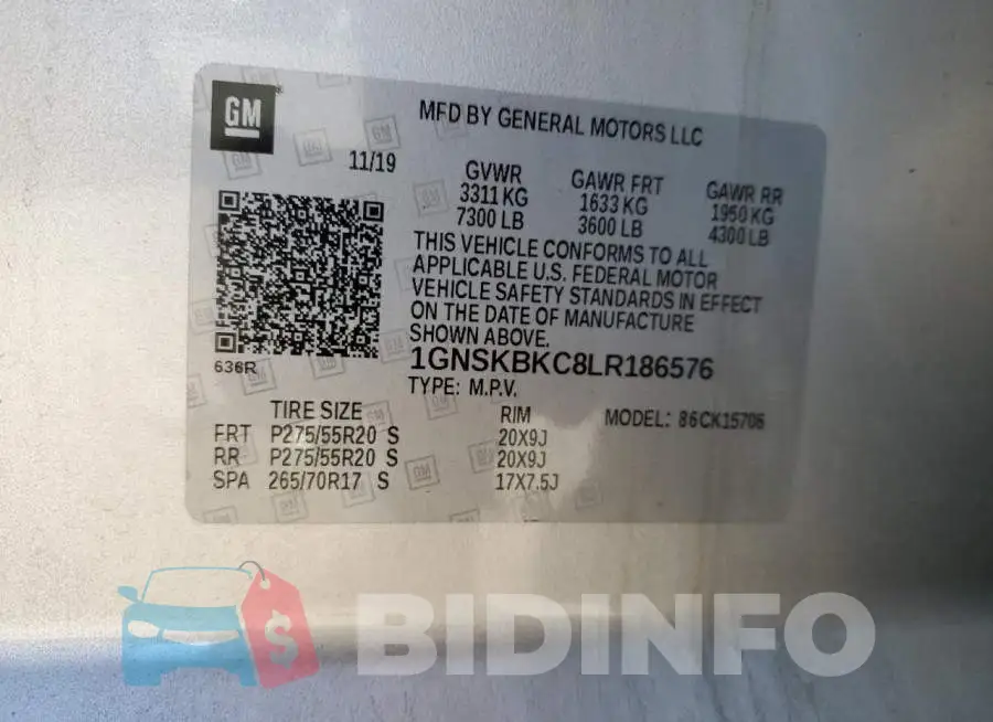 1GNSKBKC8LR186576 Photo# 13