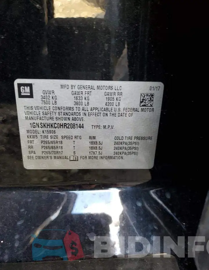 1GNSKHKC0HR208144 Photo# 13