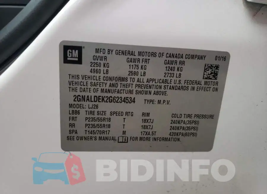 2GNALDEK2G6234534 Photo# 14