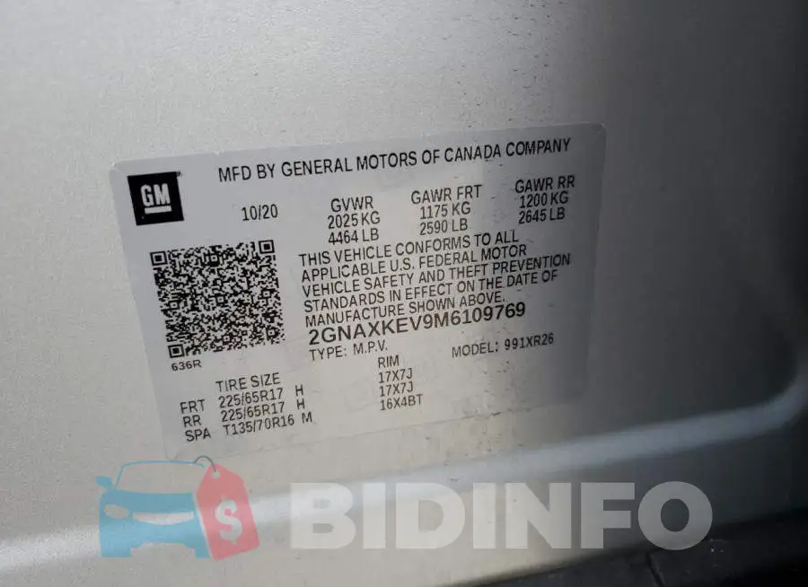 2GNAXKEV9M6109769 Photo# 14