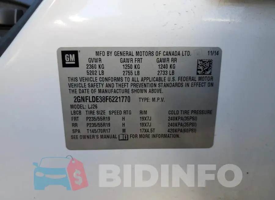 2GNFLDE38F6221770 Photo# 14