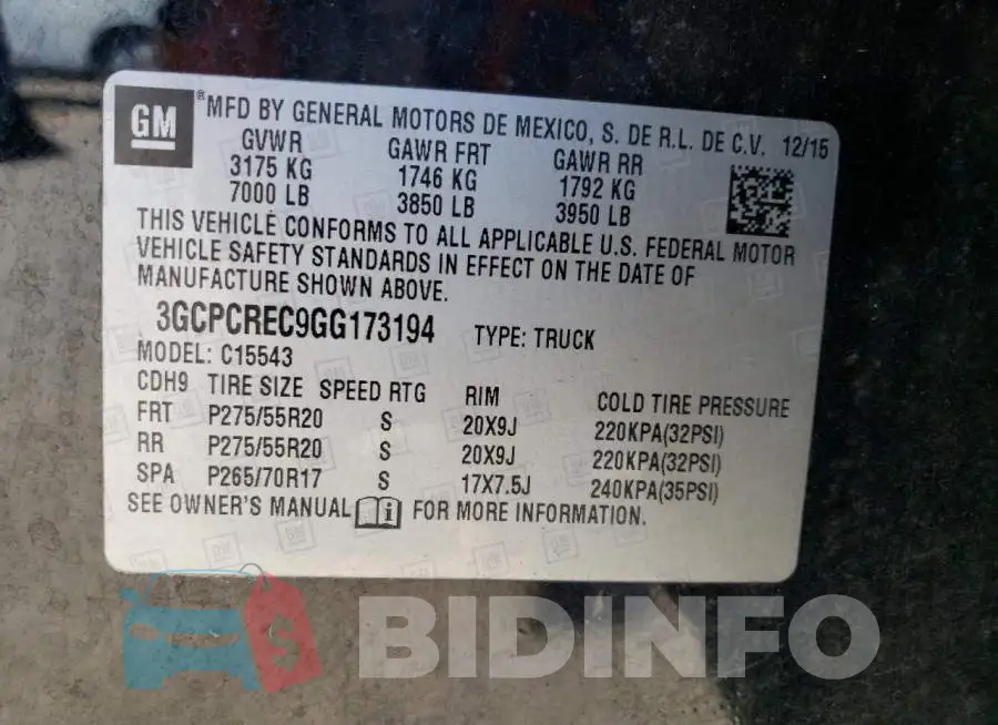 3GCPCREC9GG173194 Photo# 13
