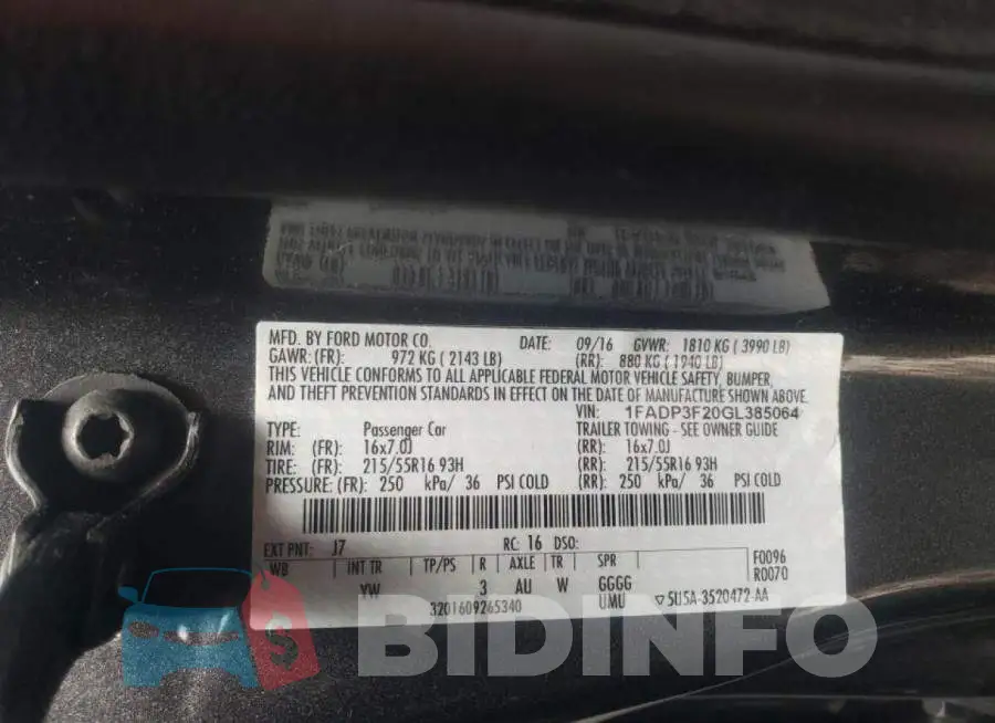 1FADP3F20GL385064 Photo# 13