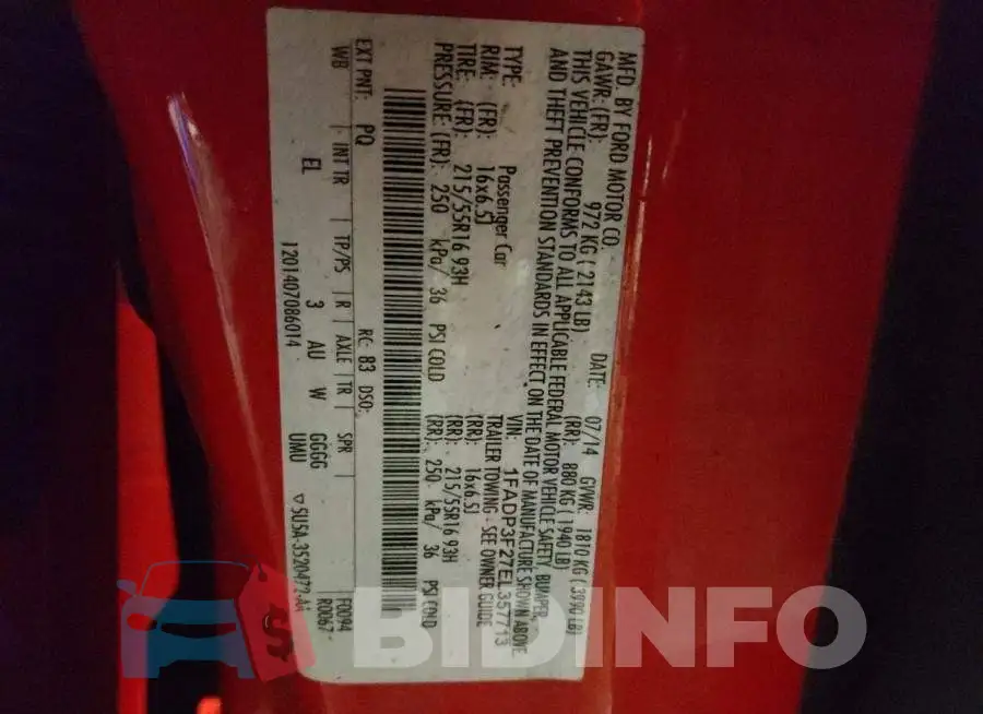 1FADP3F27EL357713 Photo# 12