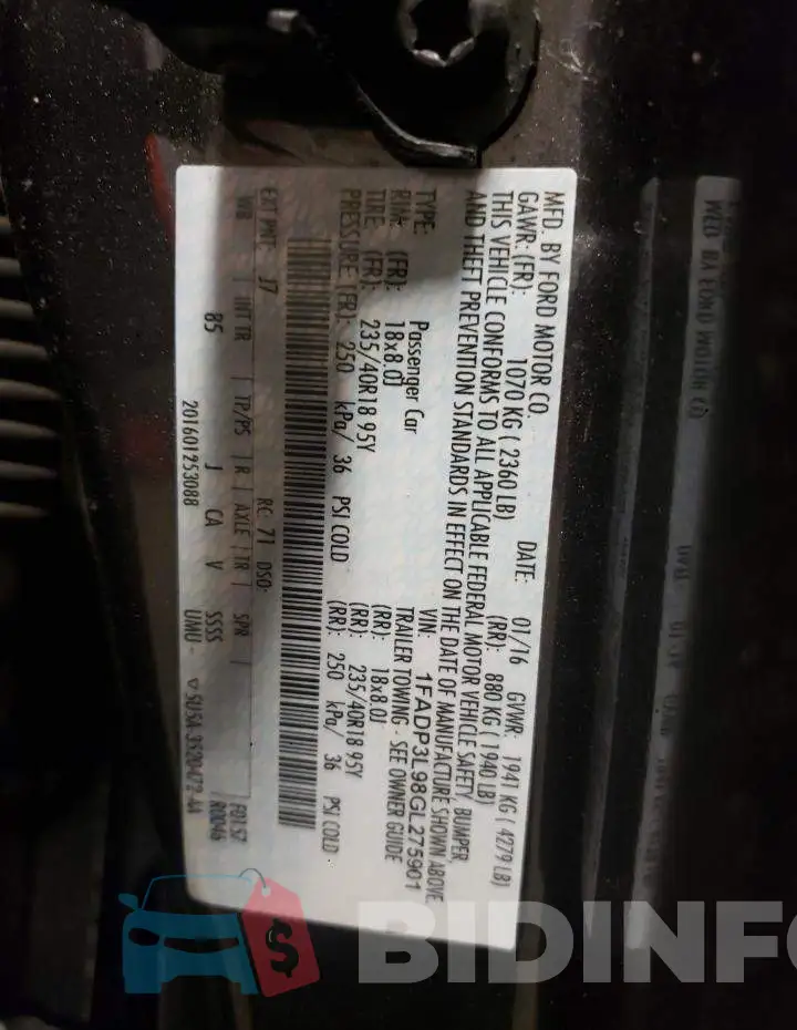 1FADP3L98GL275901 Photo# 12