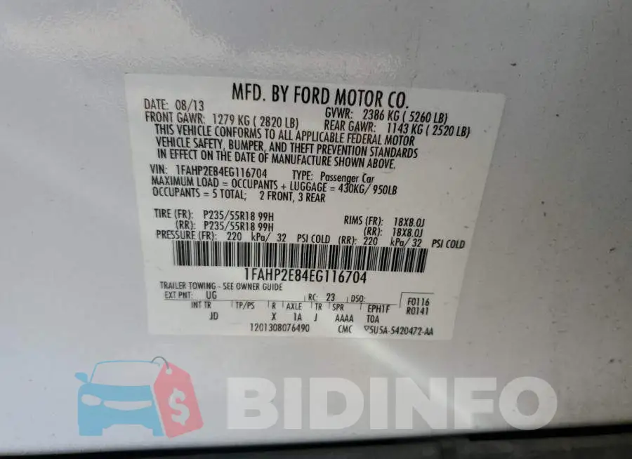1FAHP2E84EG116704 Photo# 12