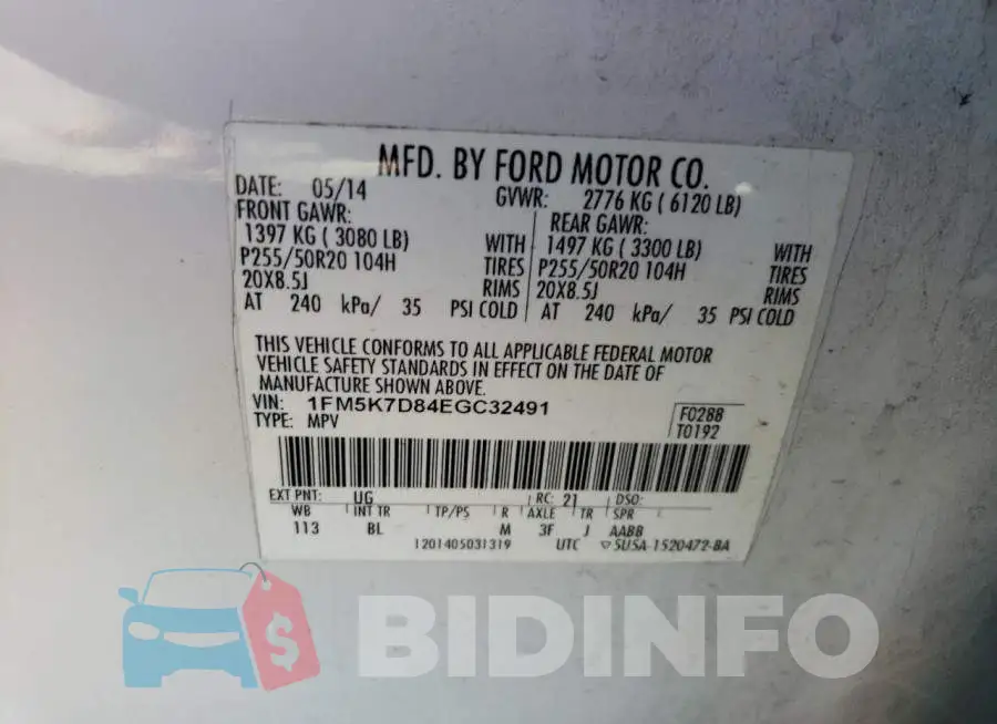 1FM5K7D84EGC32491 Photo# 14