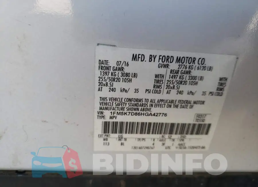 1FM5K7D86HGA42776 Photo# 13